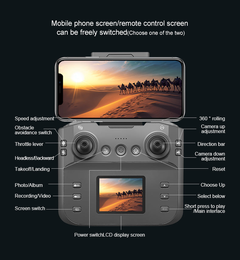 Brushless Drone with Built-in Display – 4-Axis FPV Quadcopter for Aerial Photography